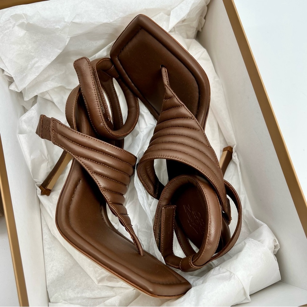 NWT Gia Borghini Women Coffee Brown Gia 8 Puffer Leather Sandals Heels 37 - Picture 15 of 15
